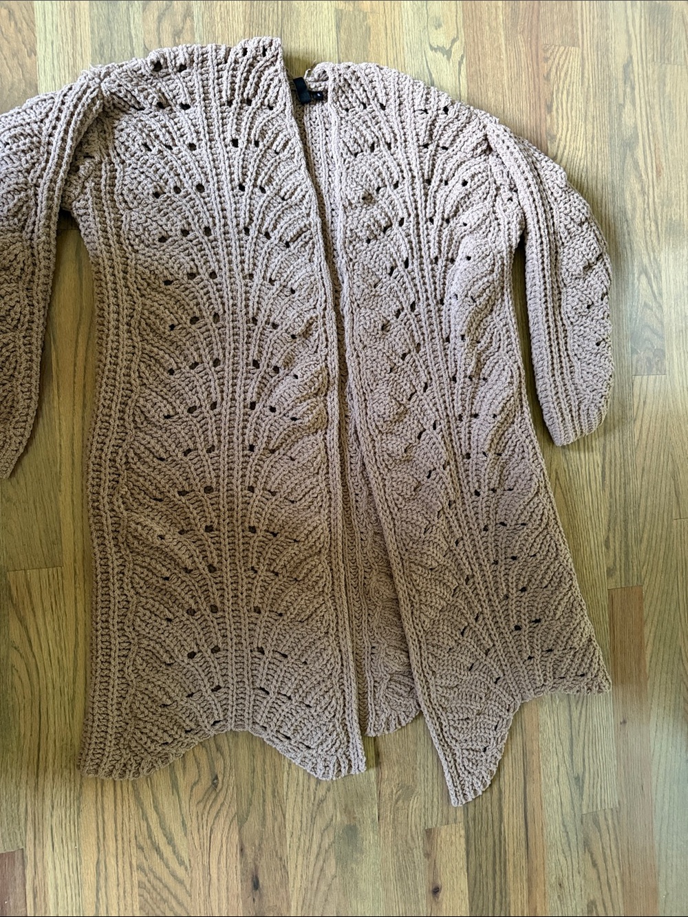 moon & madison Open-Front Crochet Knit Cardigan - Beige